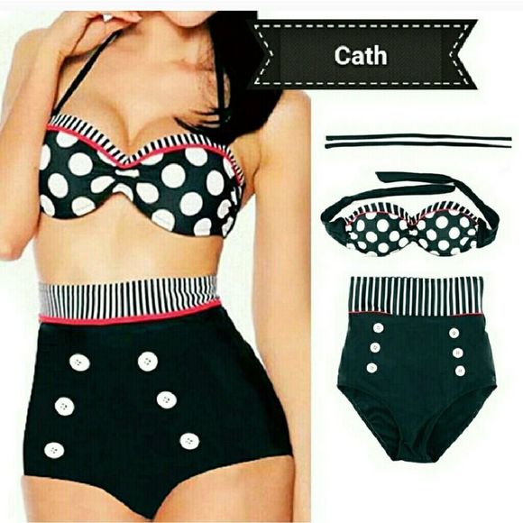 black and white high waist polka dot Swimsuit - Picture 2 of 5